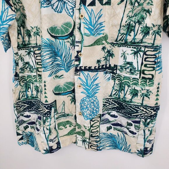 Newport Blue Corona Beer Hawaiian Tropical Short Sleeve Button Down Shirt Large - Picture 7 of 7